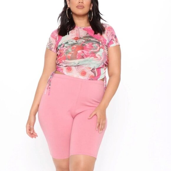 Fashion Nova Serenade me pink sheer crop top drawstring sides Small angels - Picture 7 of 16